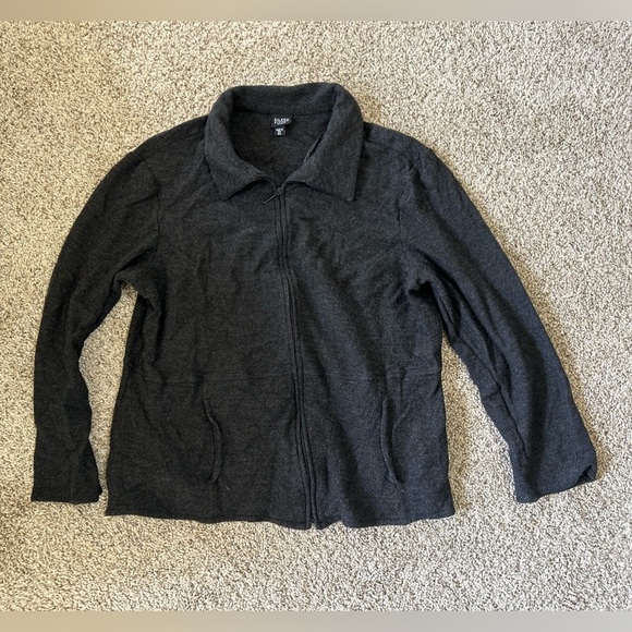 Eileen Fisher Dark Gray 100% Wool Full Zip Collared Womens Jacket Cardigan Sz 2X - Picture 1 of 8